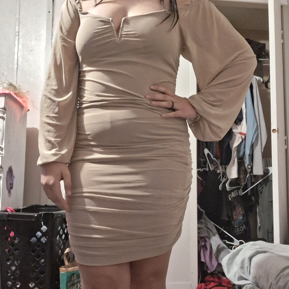 Elegant Tan Long Sleeve Dress